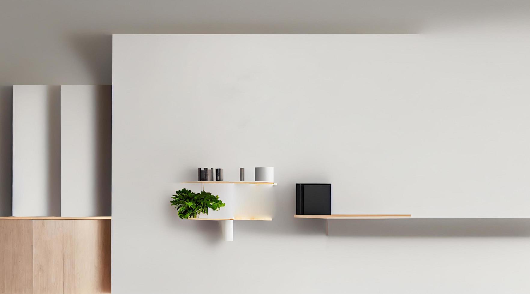 un interior estudio podio con ambiente concepto blanco pedestal ese es decorado con espejo, hojas y piedra.minimal resumen antecedentes. 3d aislado. generativo ai foto