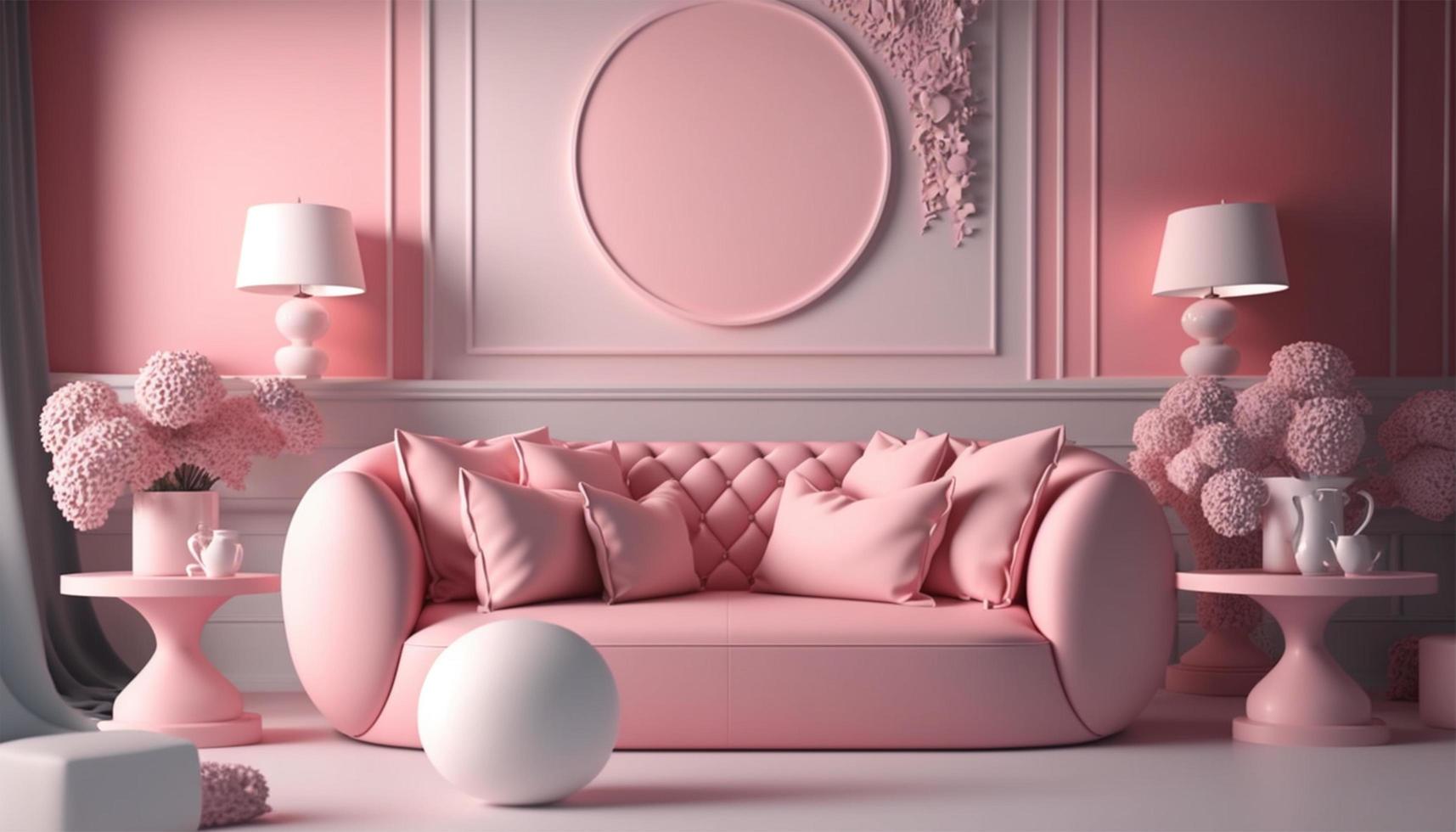 Valentine modern interior room have white pink sofa color and element home decor for valentine's day generative ai. photo