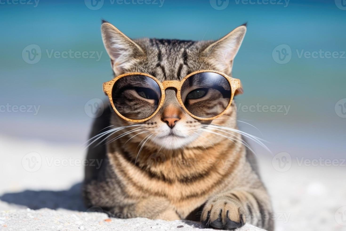 Cat on a beach on vacation 22263574 Stock Photo at Vecteezy