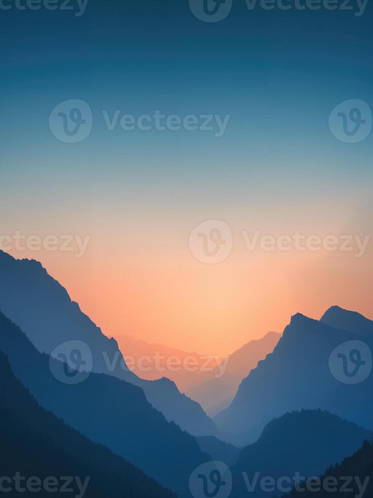 Serene mountain landscape with sunrise and sunset - photo