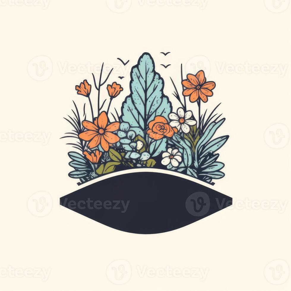 Illustration of flower and leaf drawings on a blank background created with technology photo