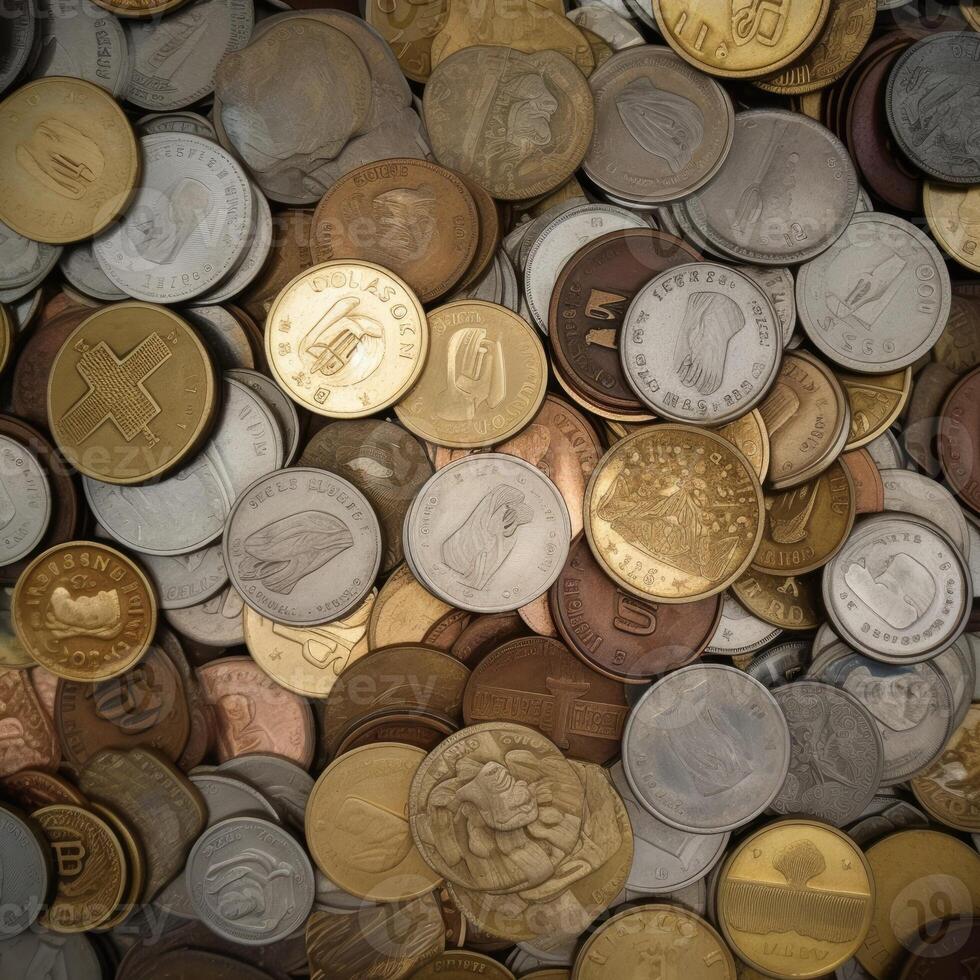 A heap of assorted coins of varying sizes and denominations created with technology photo