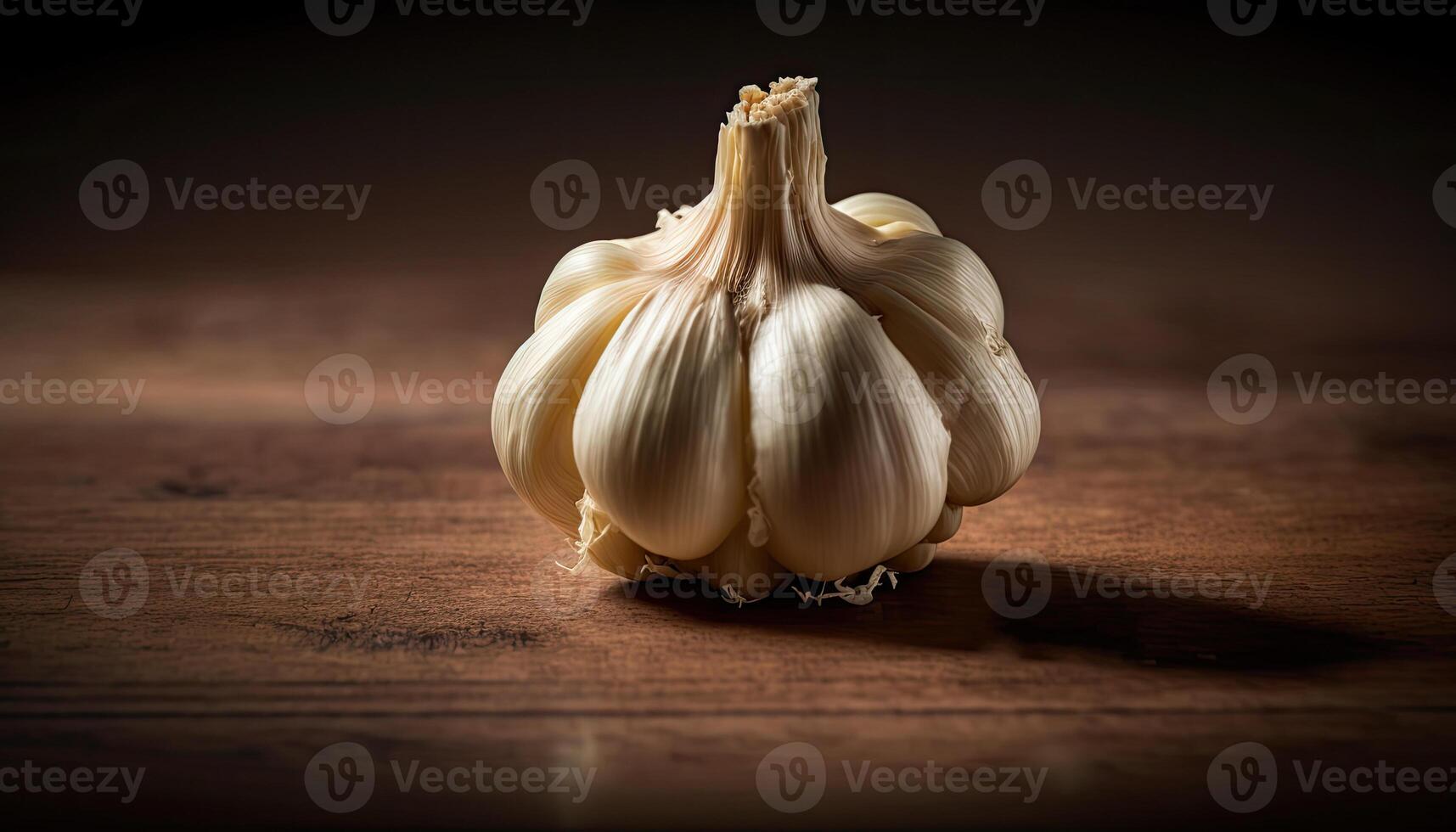 Garlic isolated on a wood background, photo