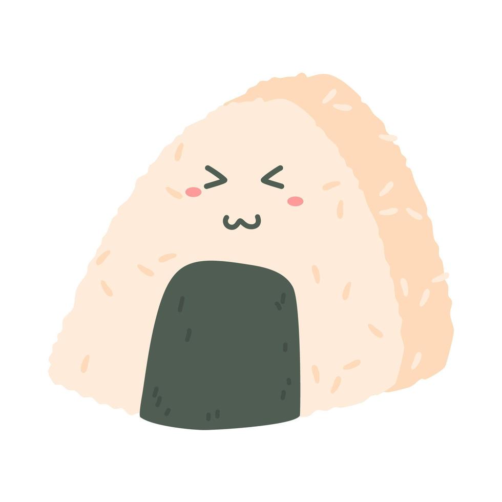 mano dibujado kawaii personaje onigiri vector