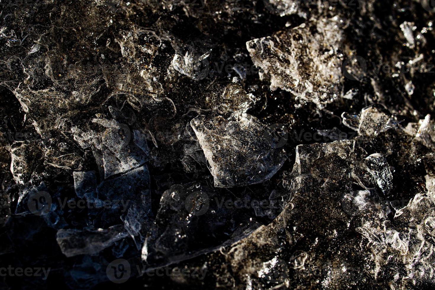 nteresting abstract background with ice close-up on a frozen puddle photo