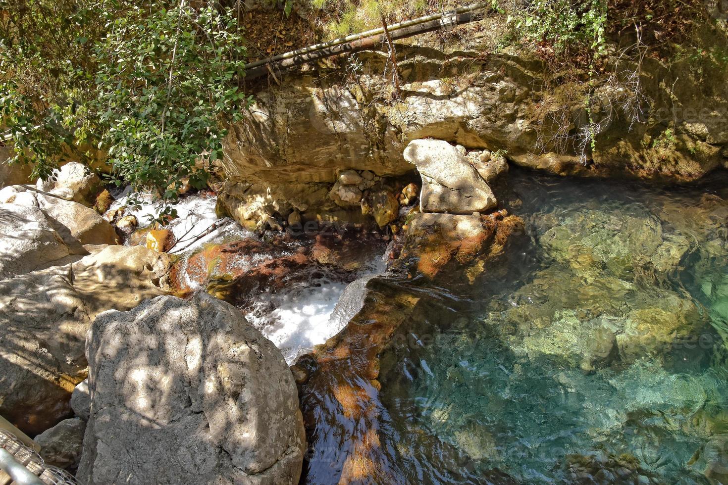 a natural wild landscape in the Turkish mountains with an interesting waterfall and the sapadere canyon photo