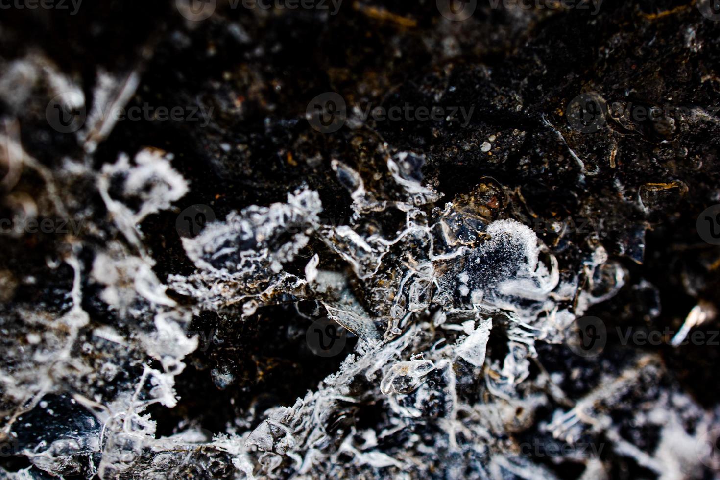 nteresting abstract background with ice close-up on a frozen puddle photo