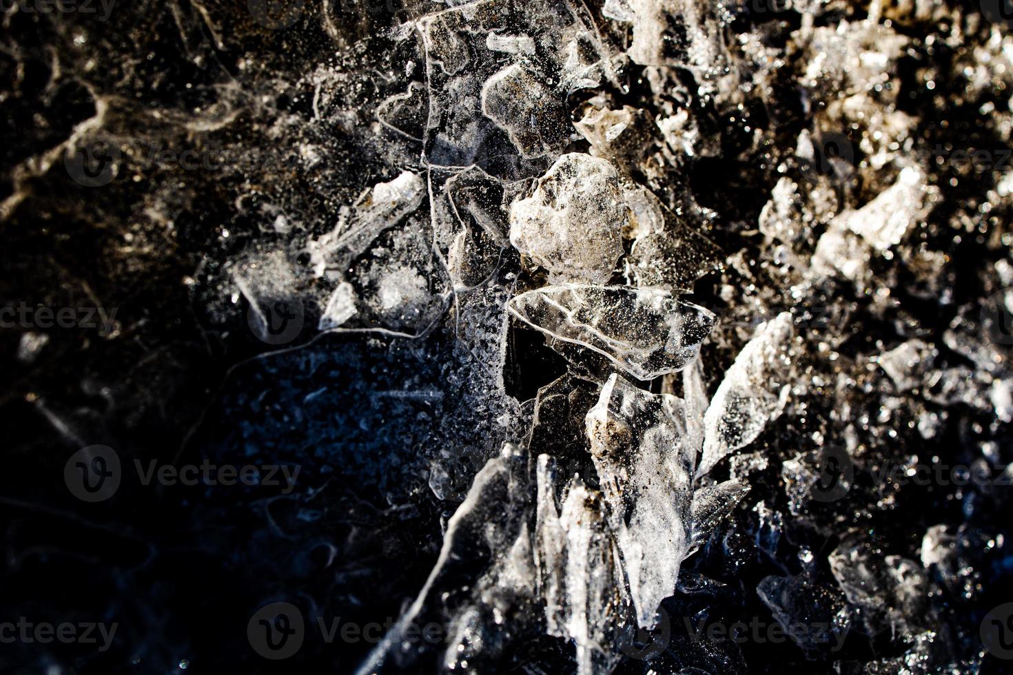 nteresting abstract background with ice close-up on a frozen puddle photo