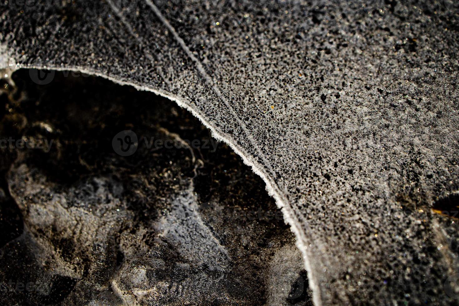 nteresting abstract background with ice close-up on a frozen puddle photo