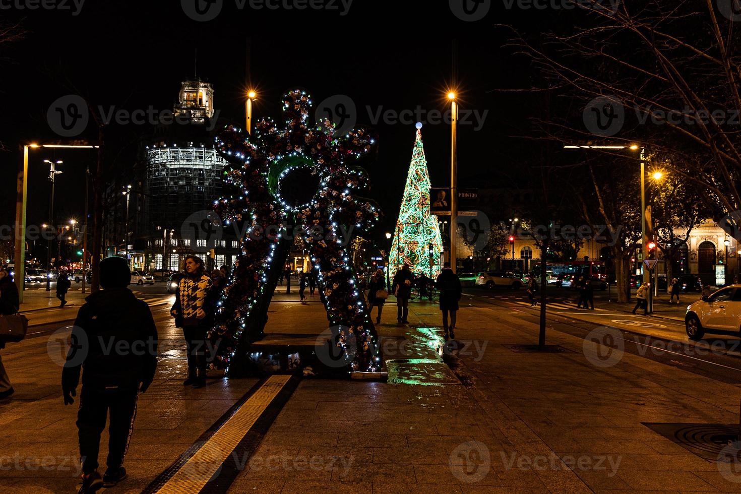 original Christmas illumination at night in the spanish city of Zaragoza photo