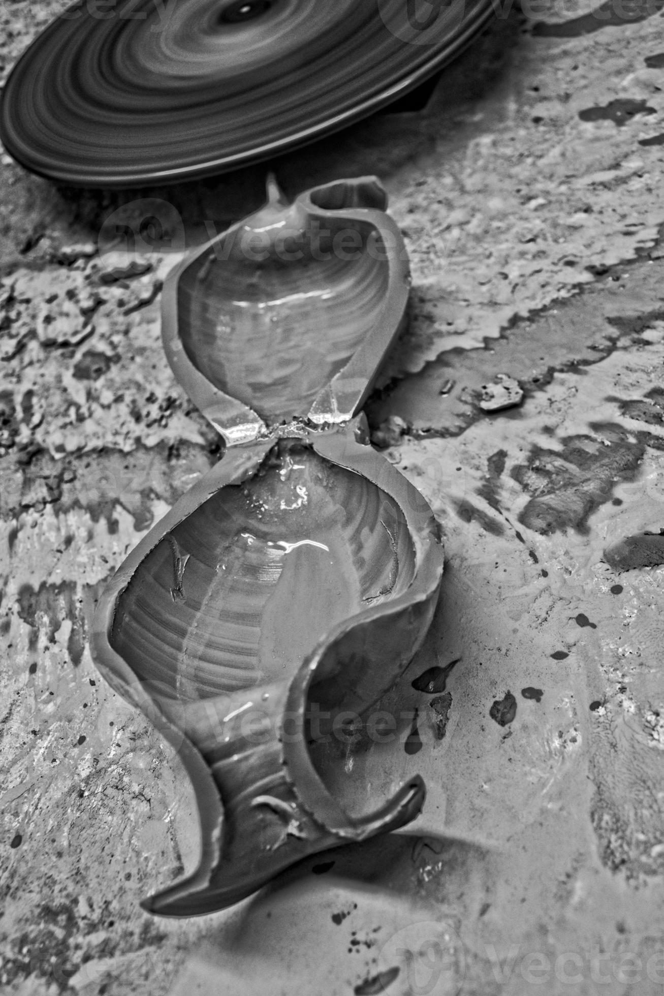 handmade clay vase in closeup in black and white 22265062 Stock Photo