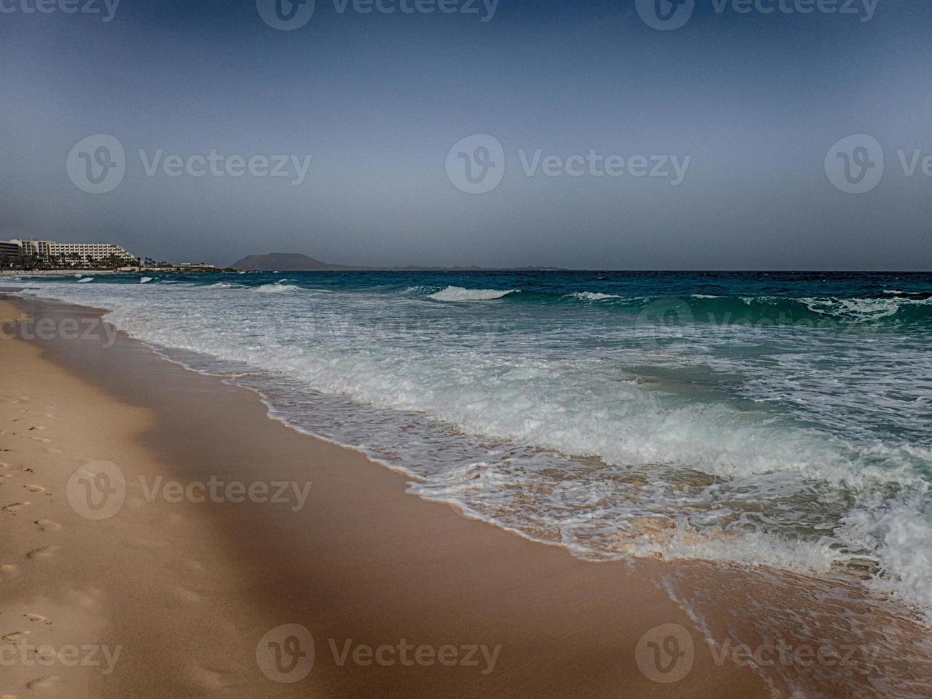 landscape from the Spanish Canary Island Fuerteventura with dunes and the ocean photo