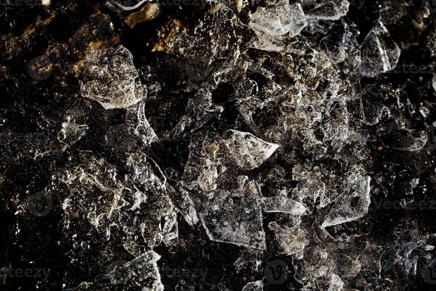 nteresting abstract background with ice close-up on a frozen puddle photo