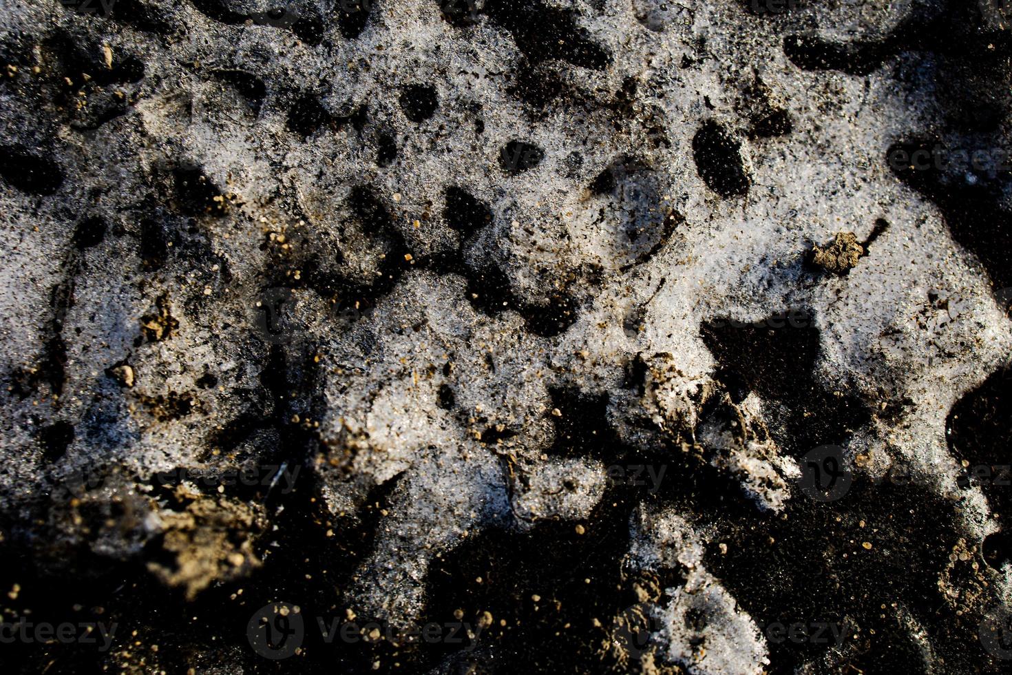 nteresting abstract background with ice close-up on a frozen puddle photo