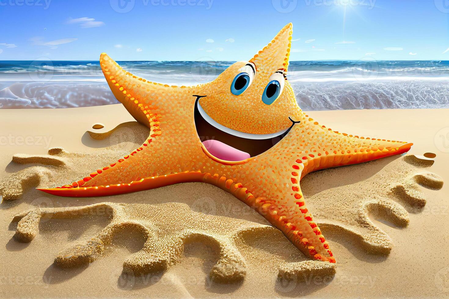 Illustration of a starfish on the sand, photo