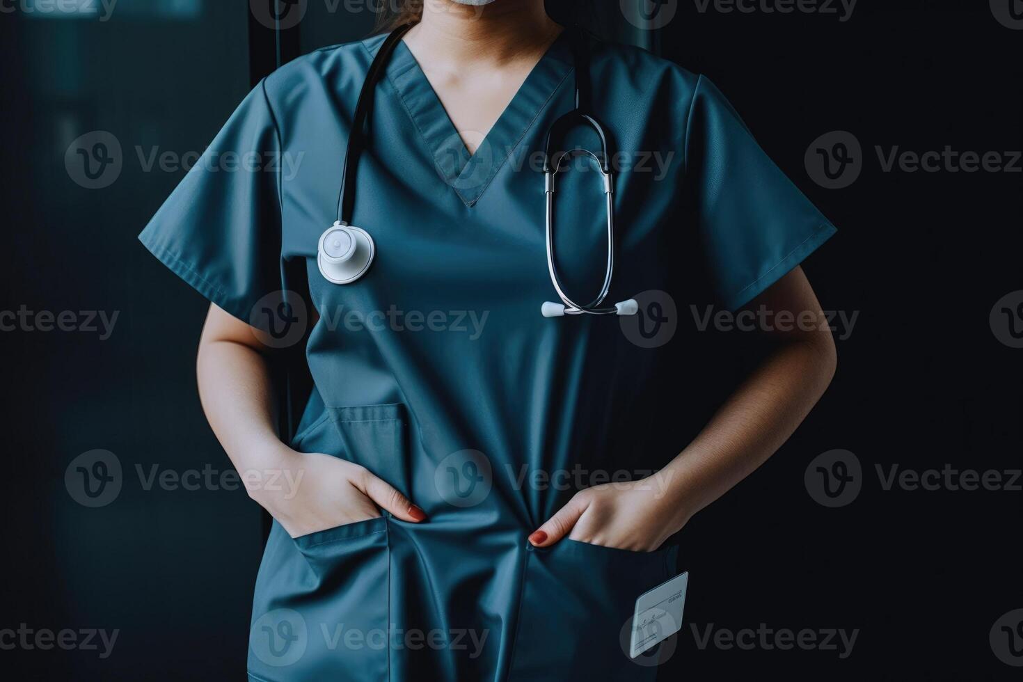 A female healthcare worker standing confidently with hands on hips created with technology photo