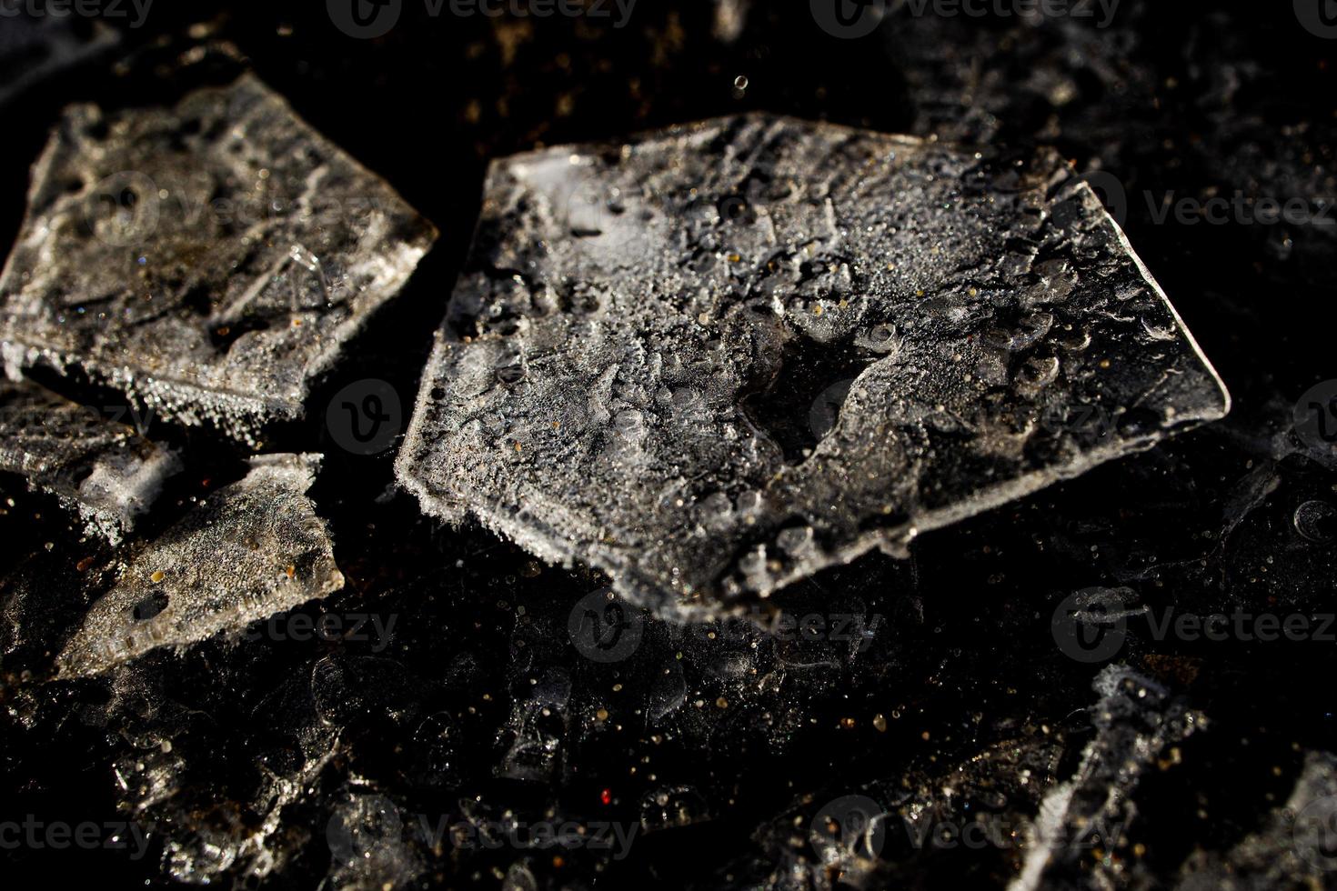 nteresting abstract background with ice close-up on a frozen puddle photo