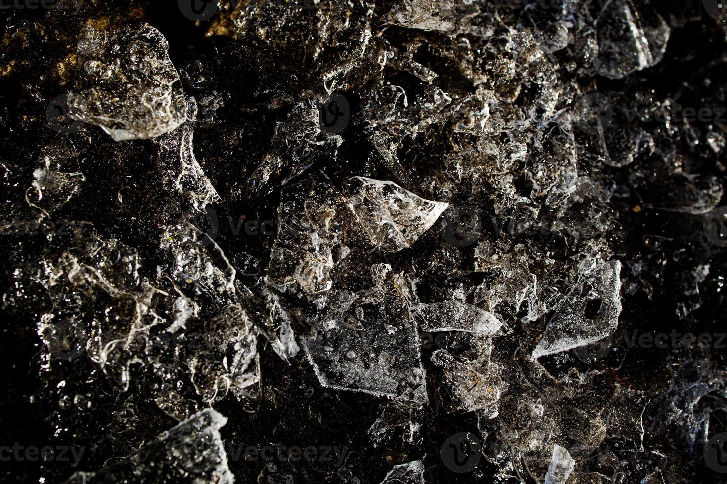 nteresting abstract background with ice close-up on a frozen puddle photo