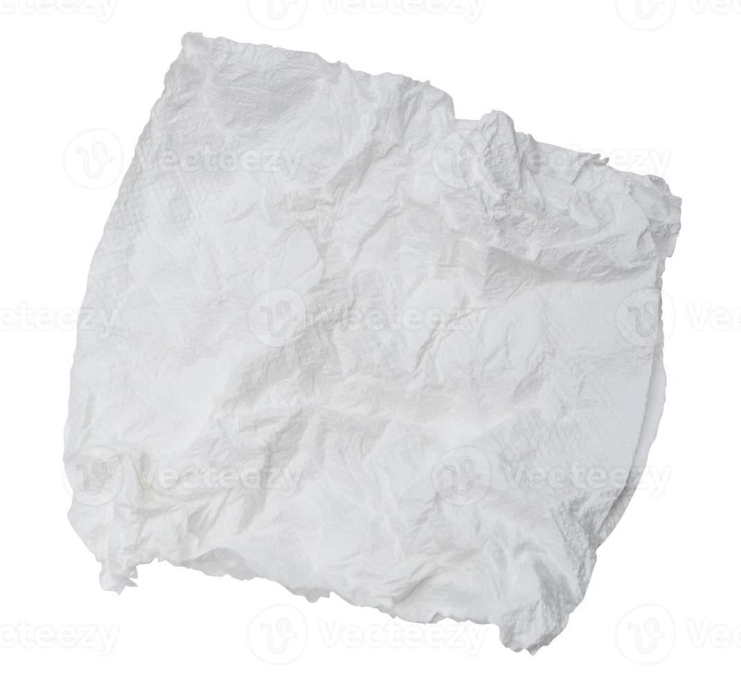 Single screwed or crumpled tissue paper or napkin in strange shape after use in toilet or restroom isolated on white background with clipping path photo