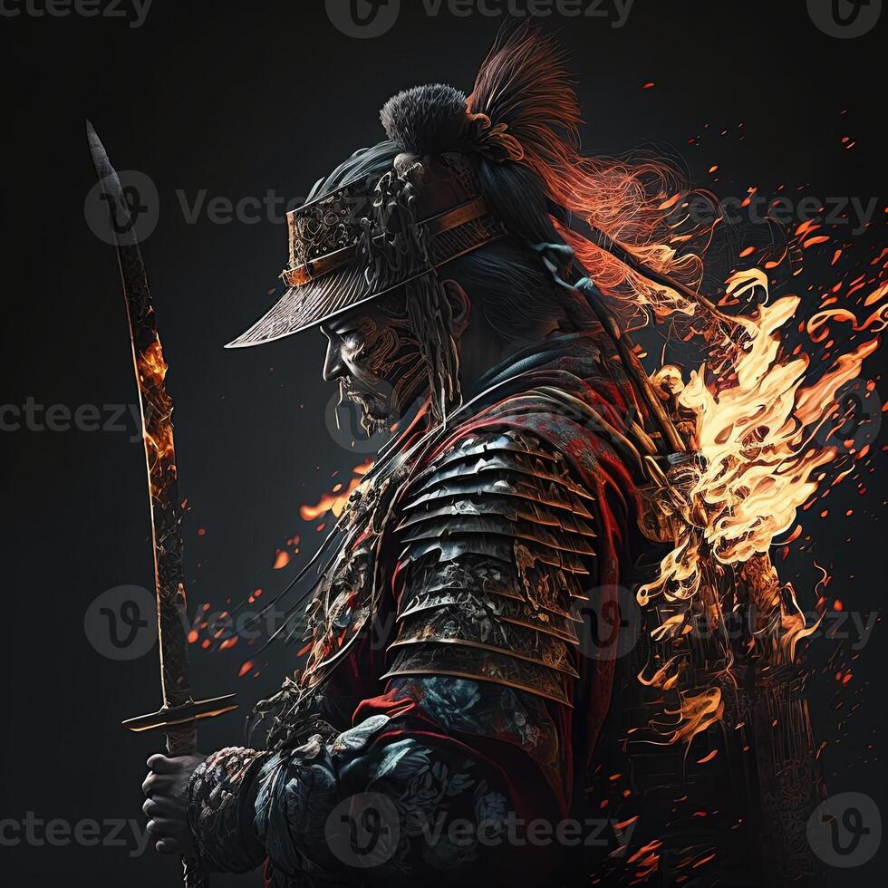 illustration samurai warrior with sword made with photo