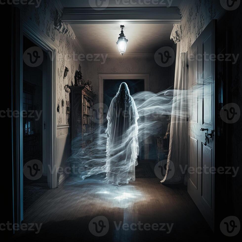 illustration paranormal events in a house made with photo