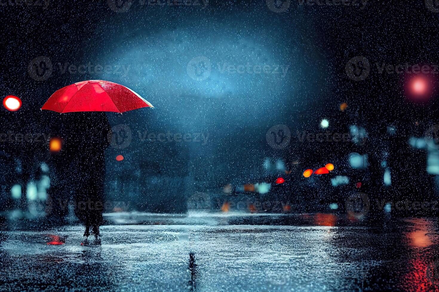 illustration of a red umbrella in the rain photo