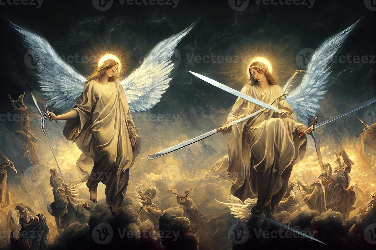 illustration of angels with swords photo