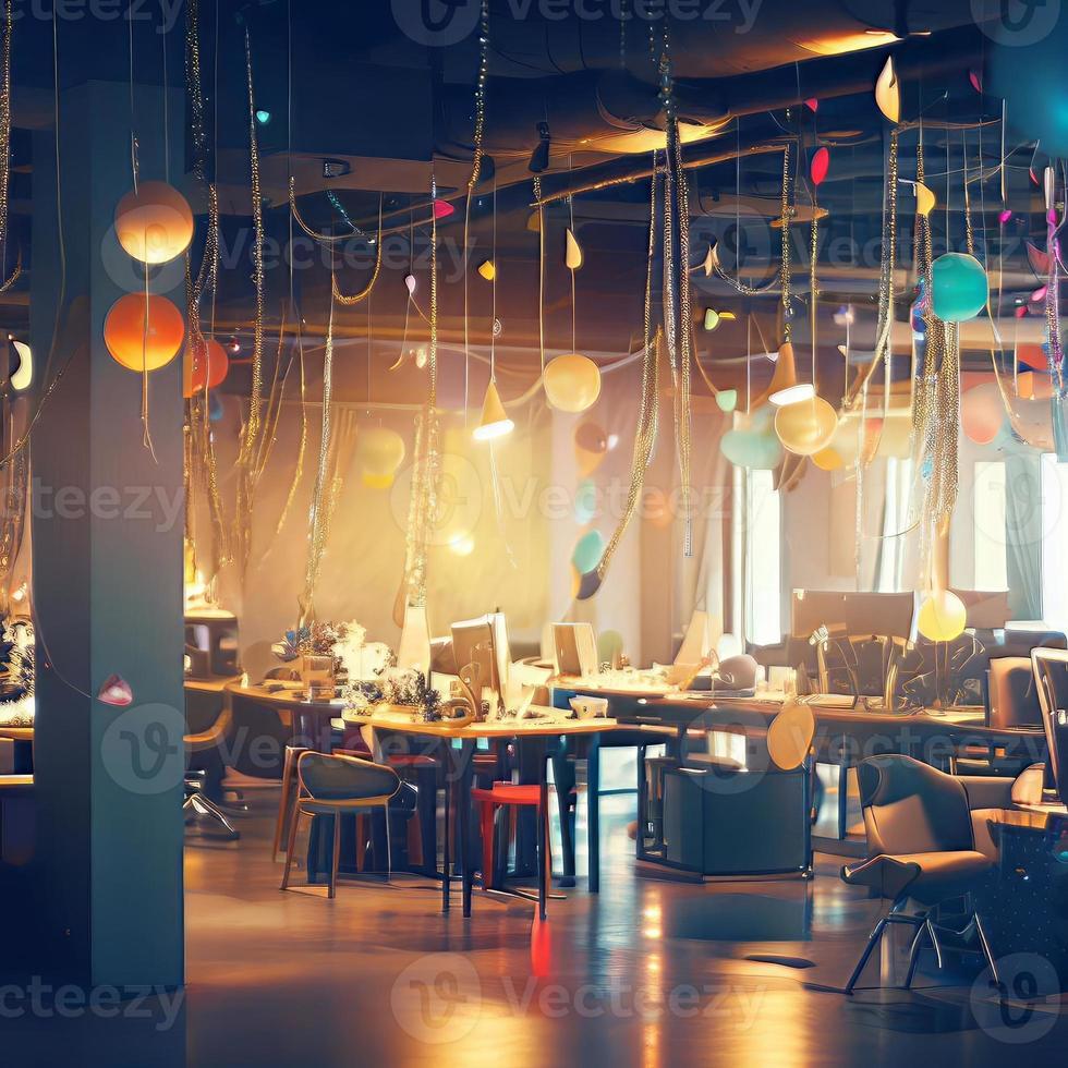 An office party is a festive occasion that brings coworkers together to unwind and socialize, often featuring food, drinks, and entertainment. photo