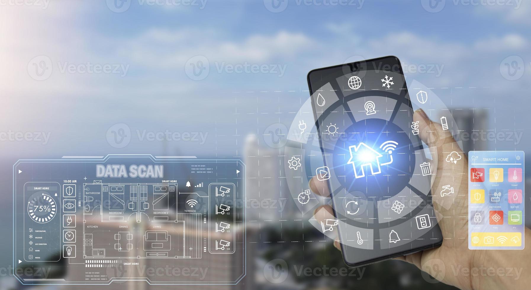 The concept of using artificial intelligence in everyday life or a smart home photo