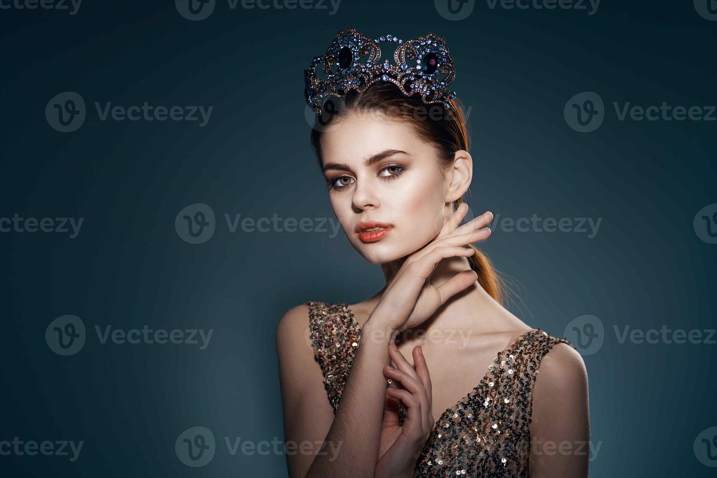 cheerful woman with a crown on her head jewelry luxury celebrity photo