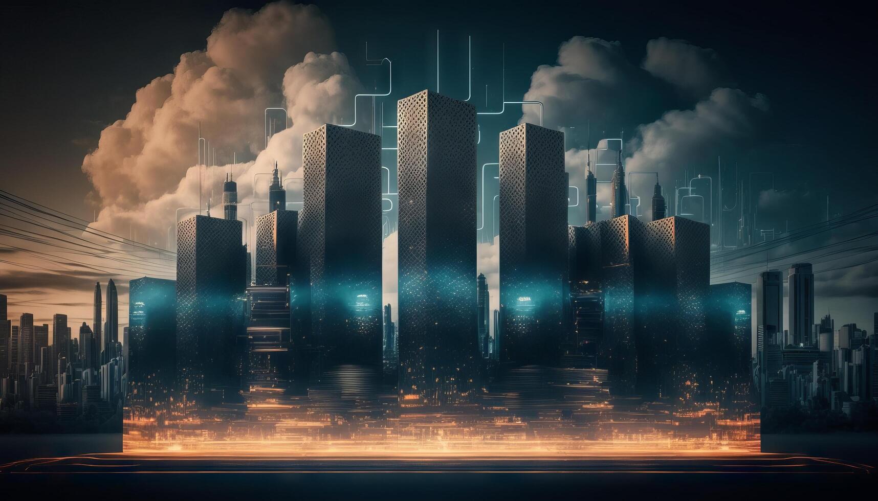 The smart city of cyberspace and metaverse digital data of futuristic and technology. photo