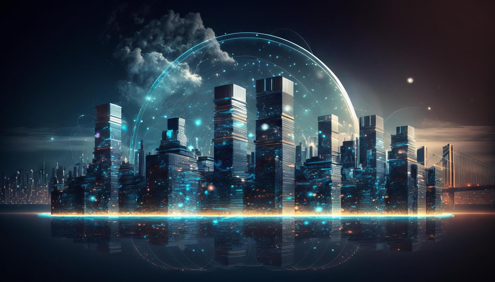 The smart city of cyberspace and metaverse digital data of futuristic and technology. photo