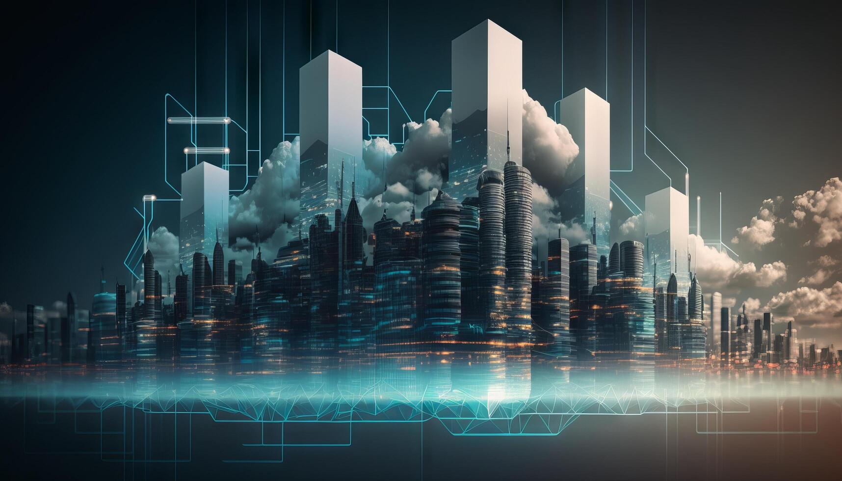 The smart city of cyberspace and metaverse digital data of futuristic and technology. photo