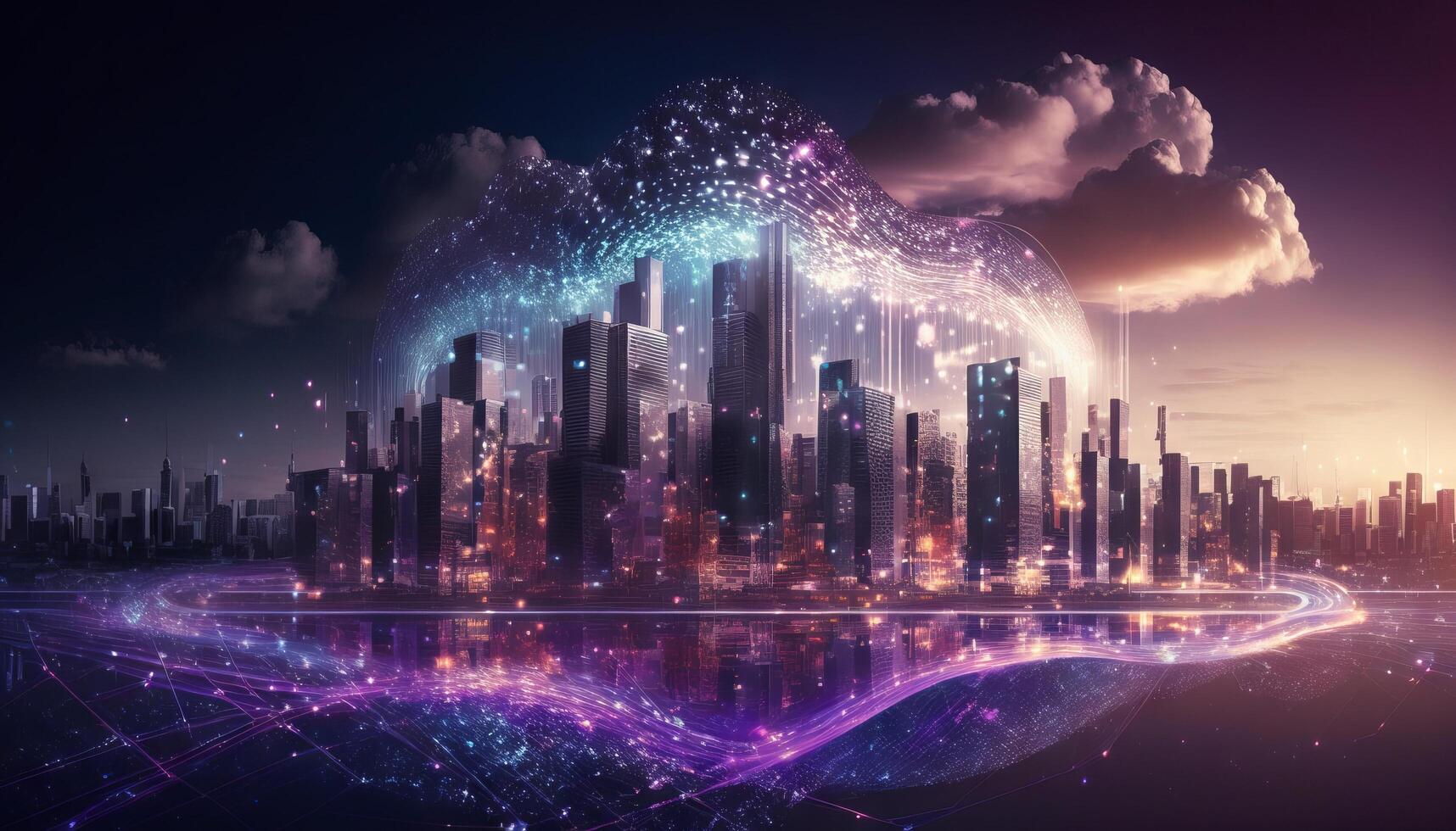 The smart city of cyberspace and metaverse digital data of futuristic and technology. photo