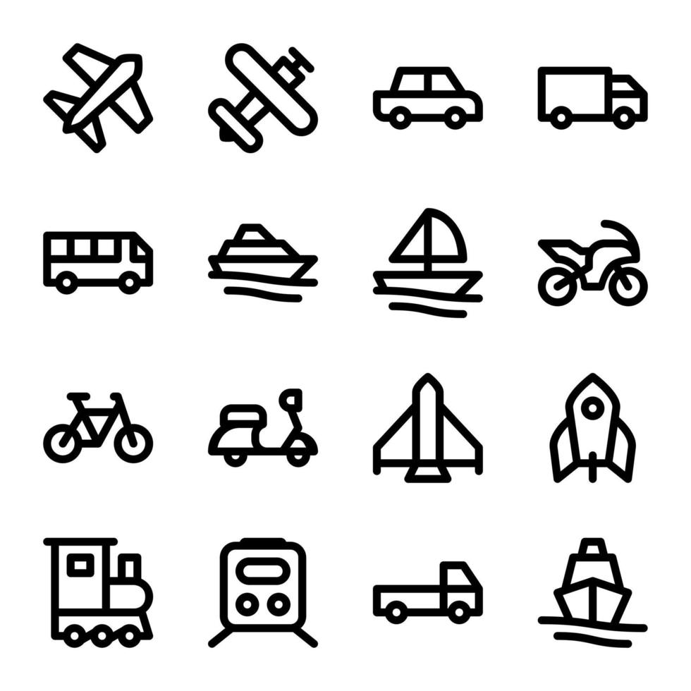 Simple set of transport vehicles vector line icons