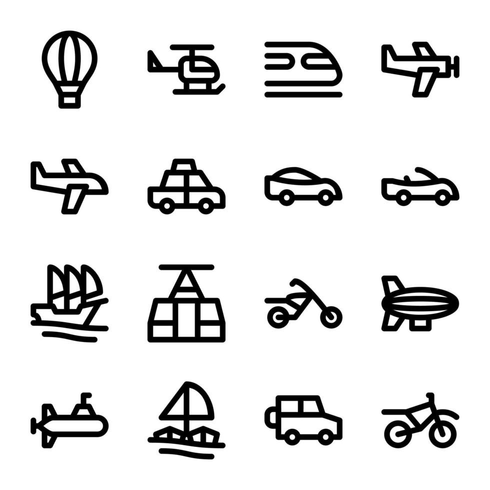 Simple set of transport vehicles vector line icons