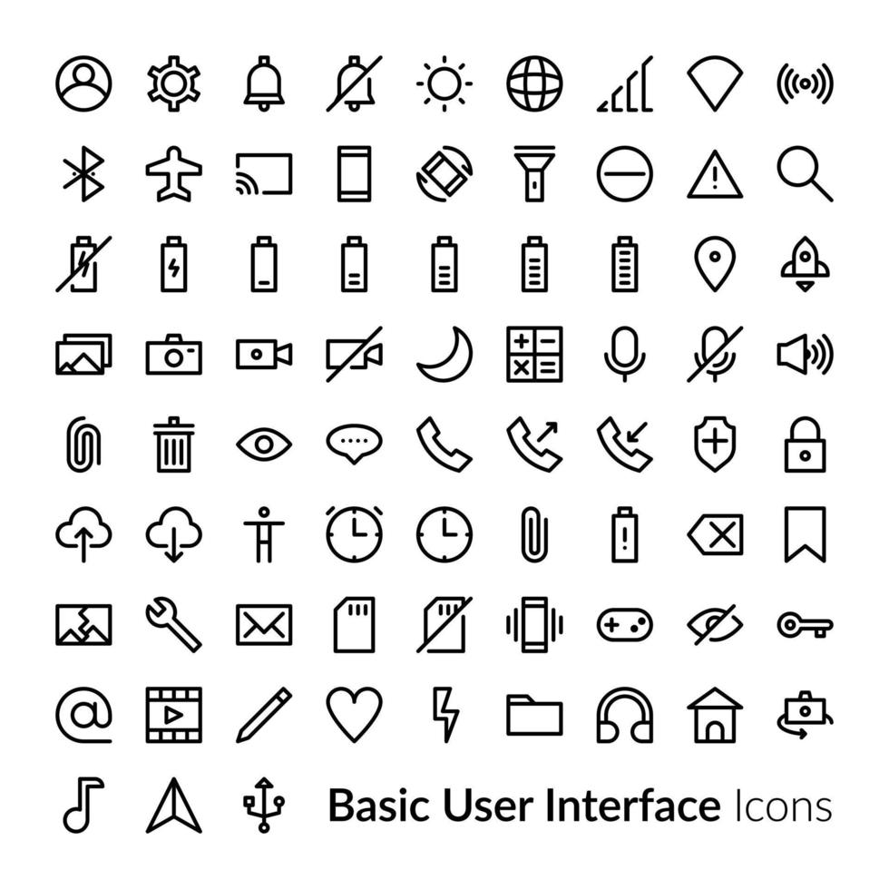 Line User Interface Icons. outline Basic UI Icon Set vector