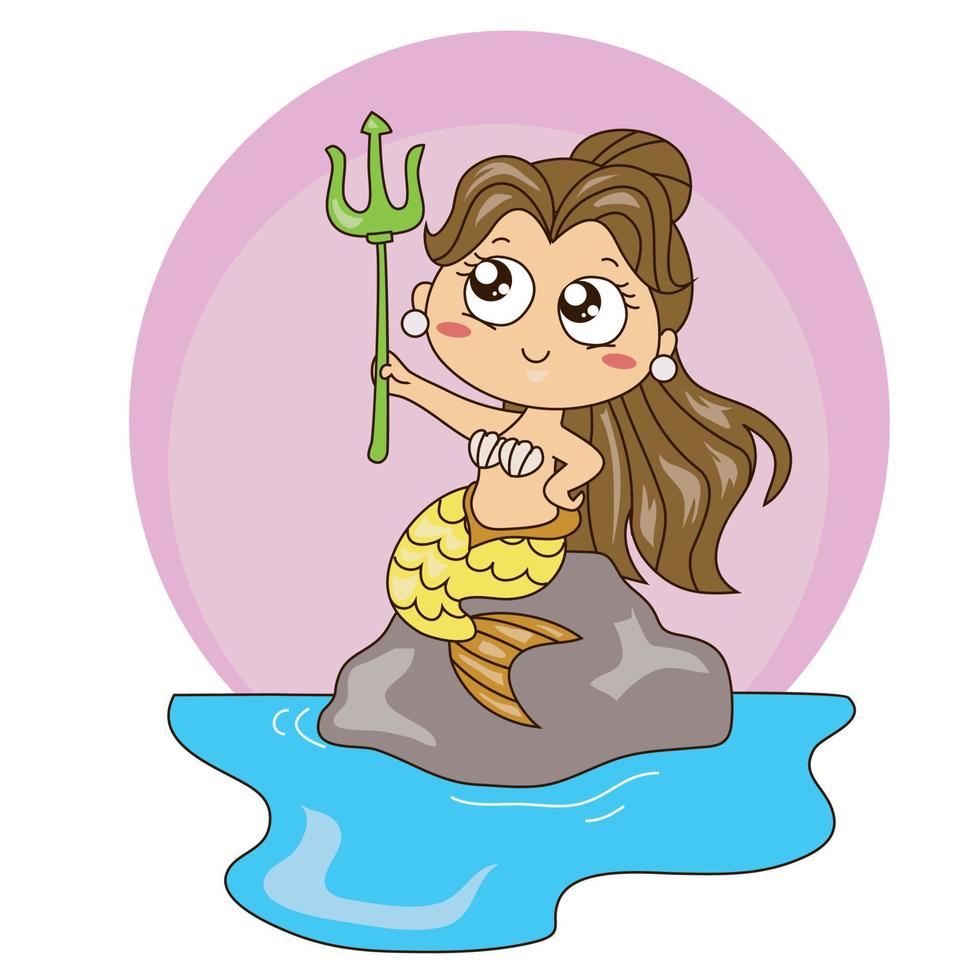 linda pequeño sirena en un blanco antecedentes para niños Moda obras de arte, niños libros, cumpleaños invitaciones, saludo tarjetas, carteles fantasía dibujos animados vector ilustración.