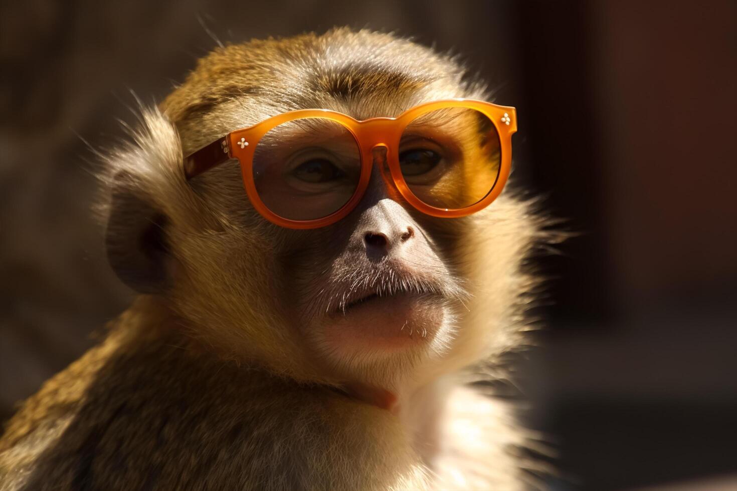 Monkey on house window, wearing a sun glasses. photo