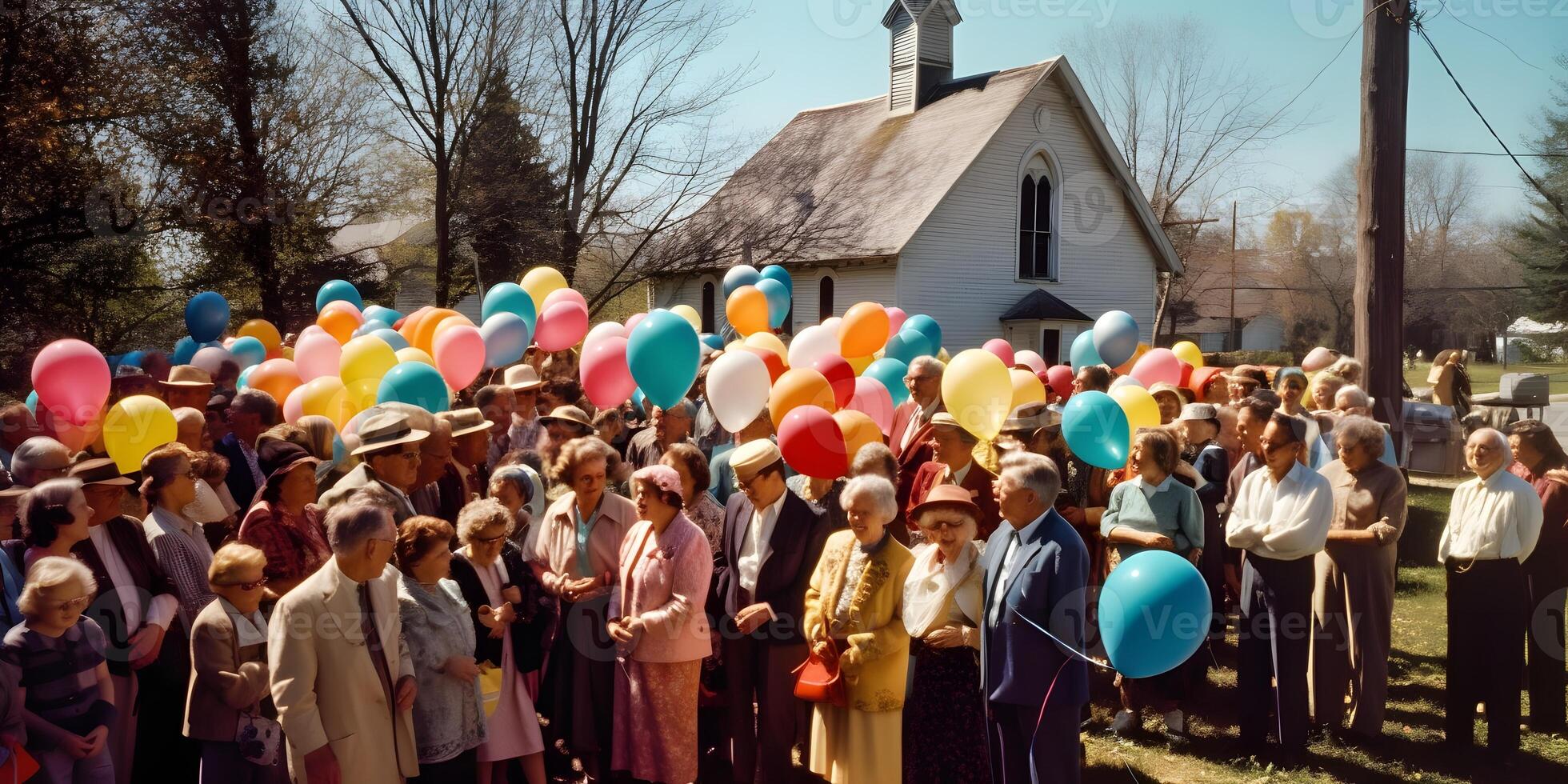 Easter party in the churchyard in fine weather. photo