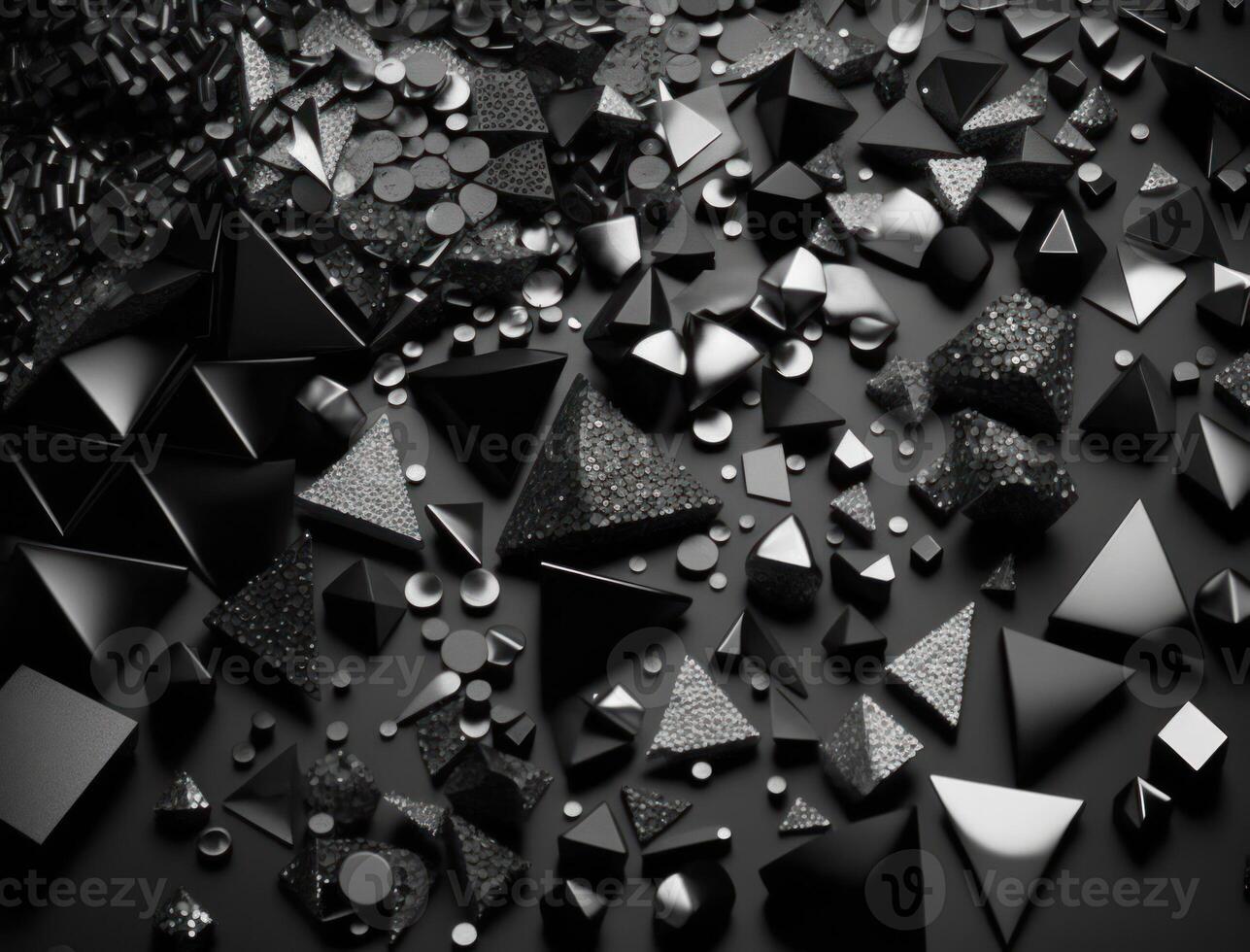 Abstract black geometric background Various triangles shapes Flat lay created with technology photo