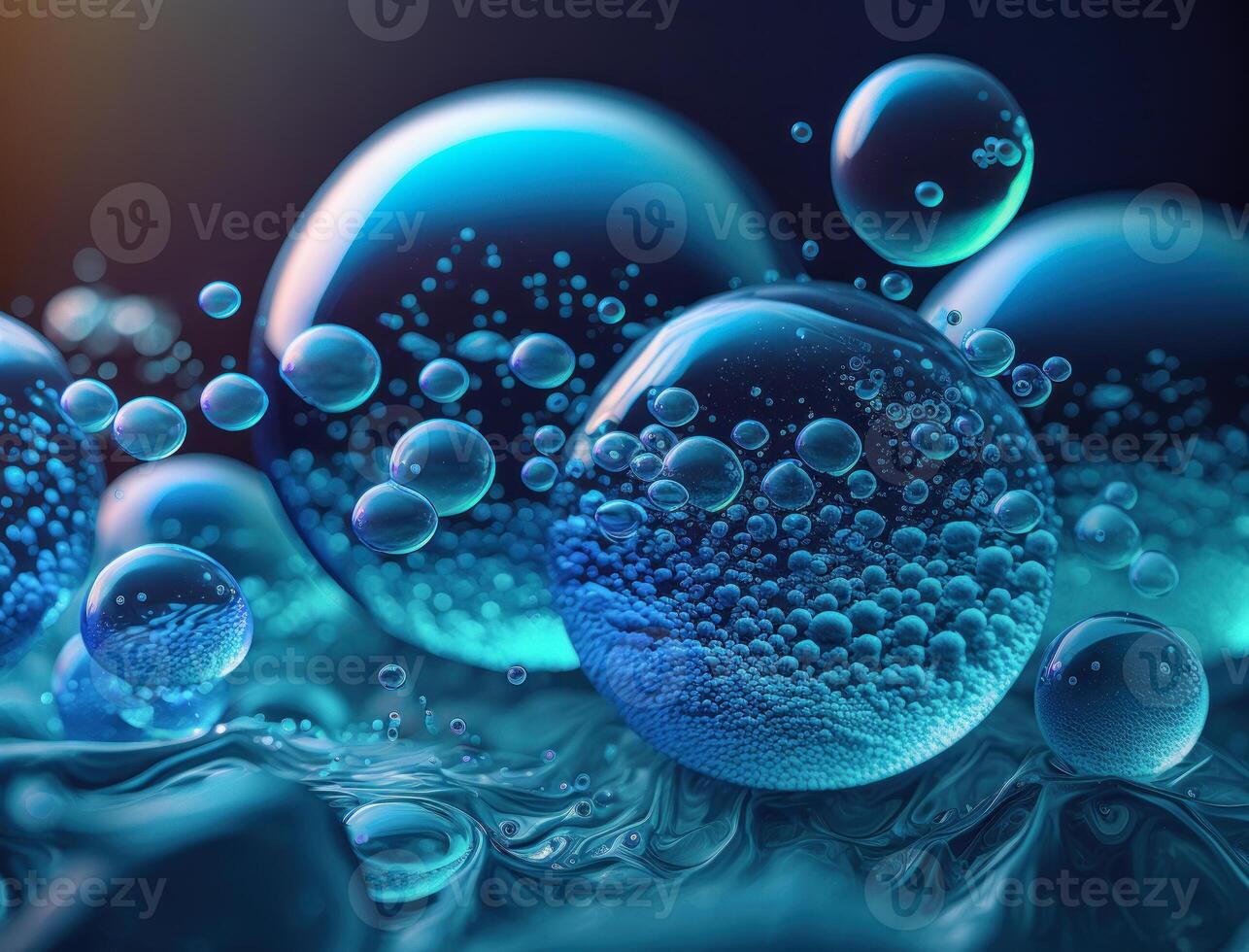 Blue water bubbles Dynamic liquid shapes background created with technology photo