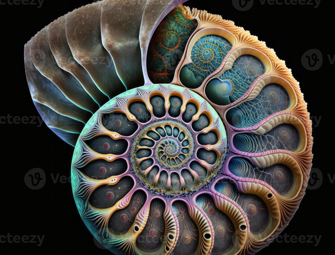 Ammonite fossil background created with technology photo