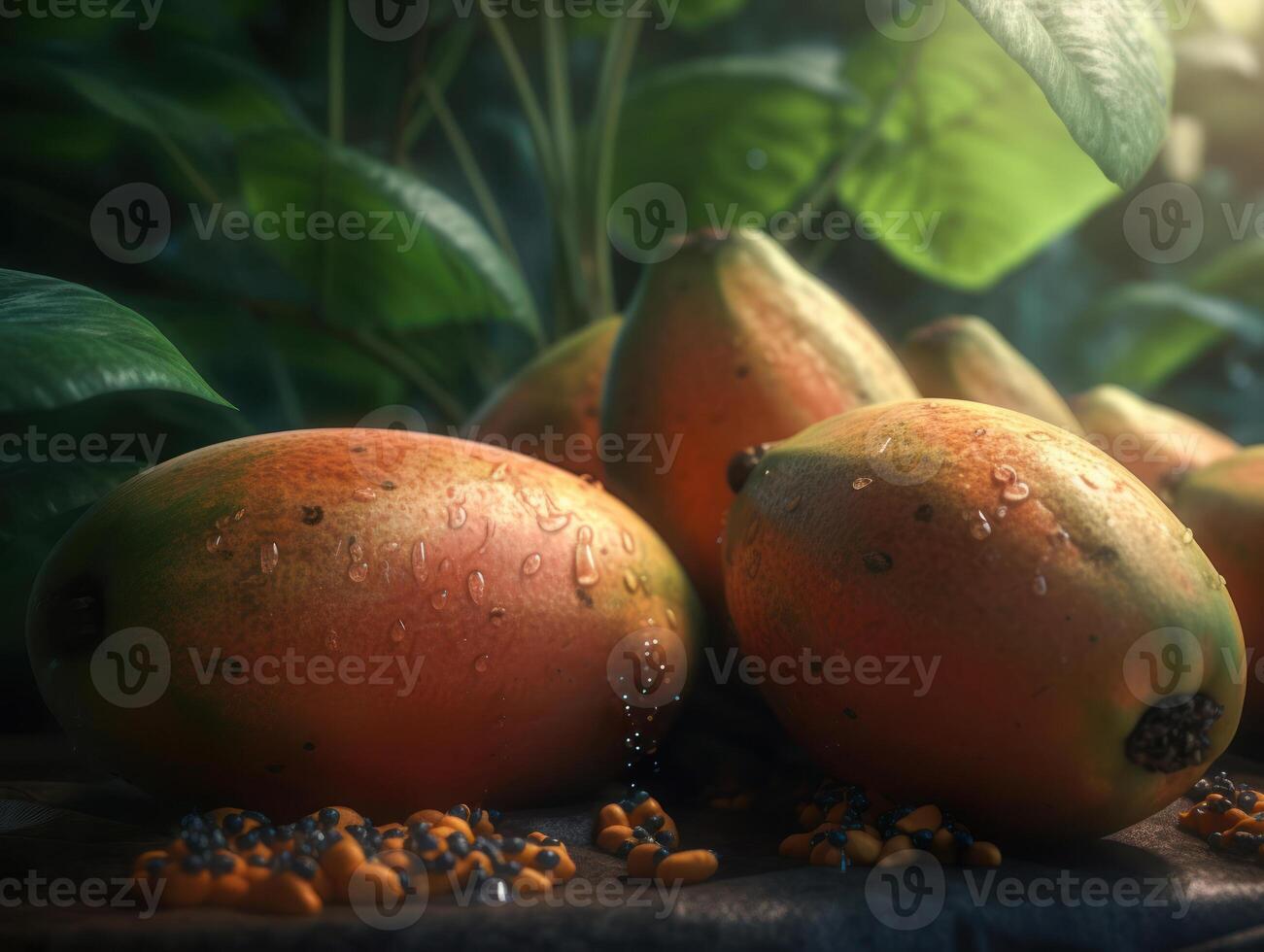 Beautiful organic background of freshly picked papaya created with technology photo