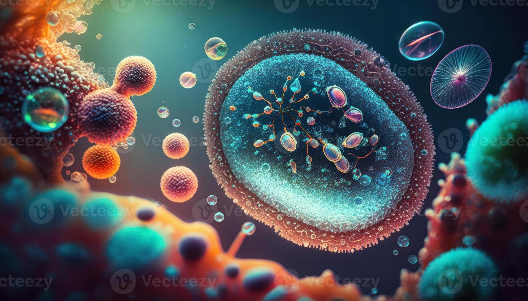 Bacteria and virus cells World under the microscope created with technology photo