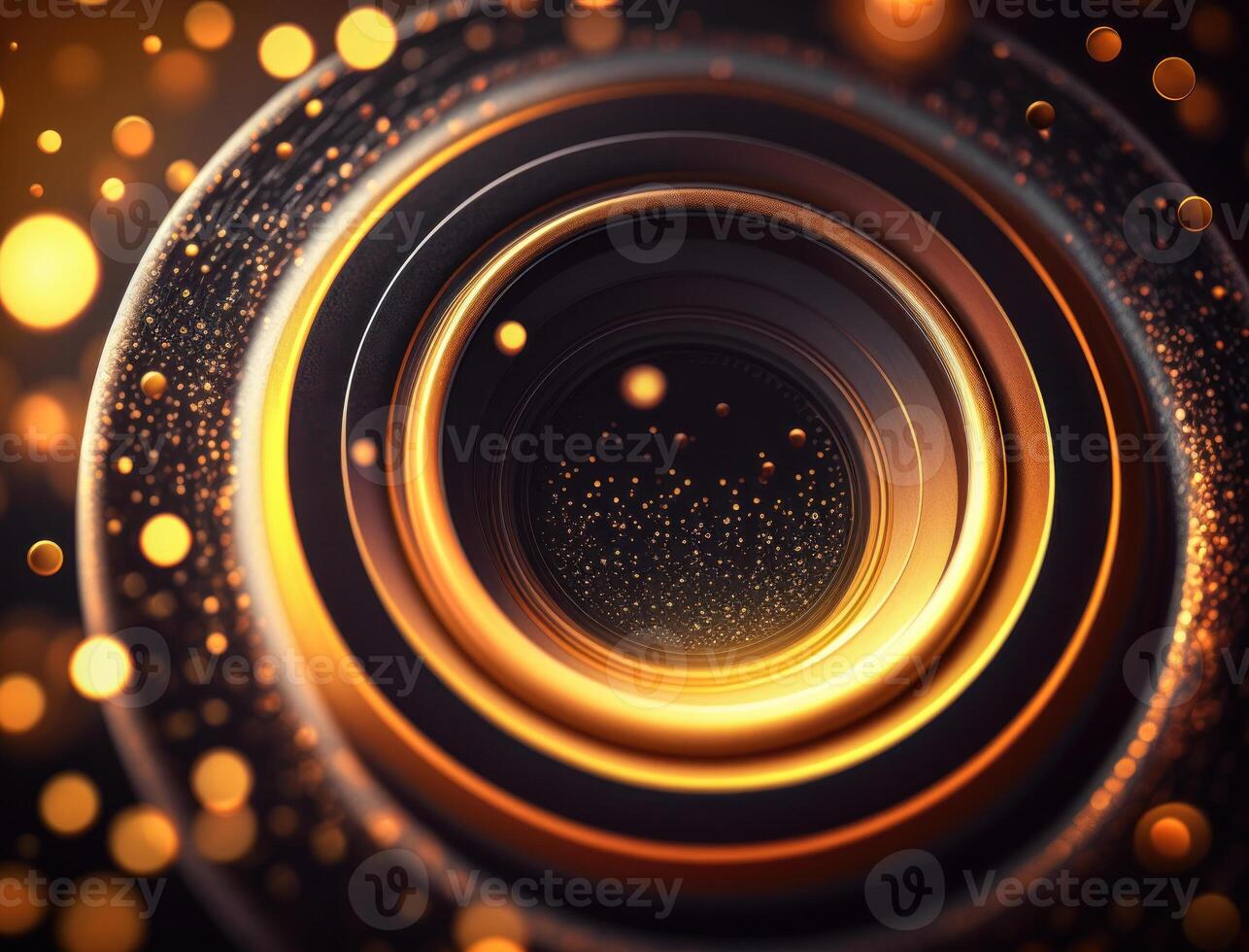 Concentric golden rings shapes Abstract geometric background created with technology photo