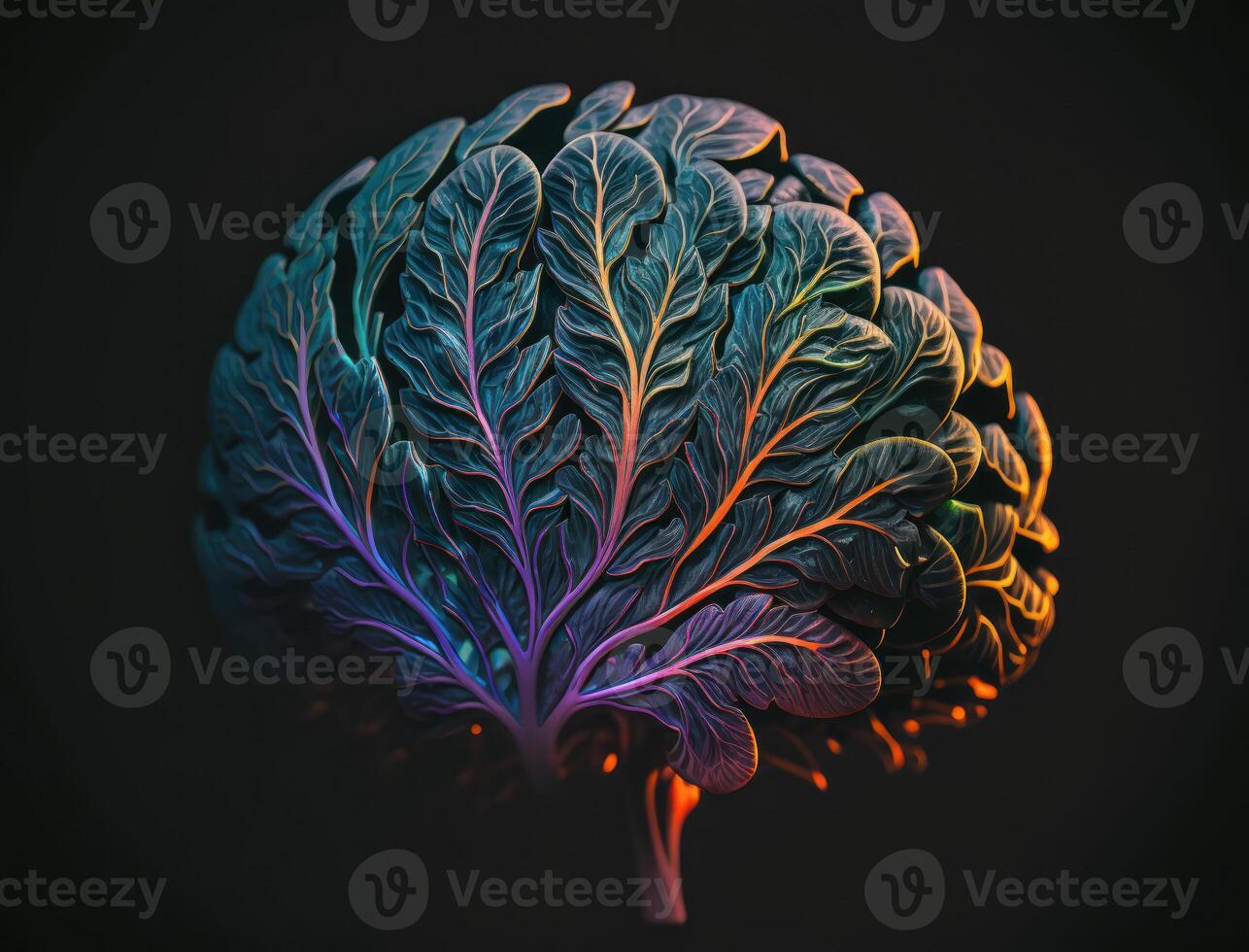 Colorful brain made by leaves background created with technology photo