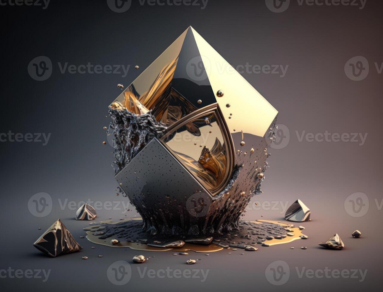 Abstract chaotic geometric background Glossy pyramids and spheres background created with technology photo