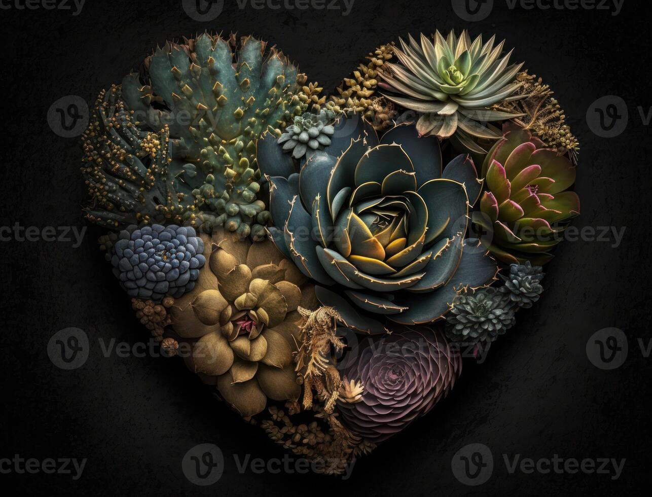 Green heart made by various succulents Environmental protection concept created with technology photo