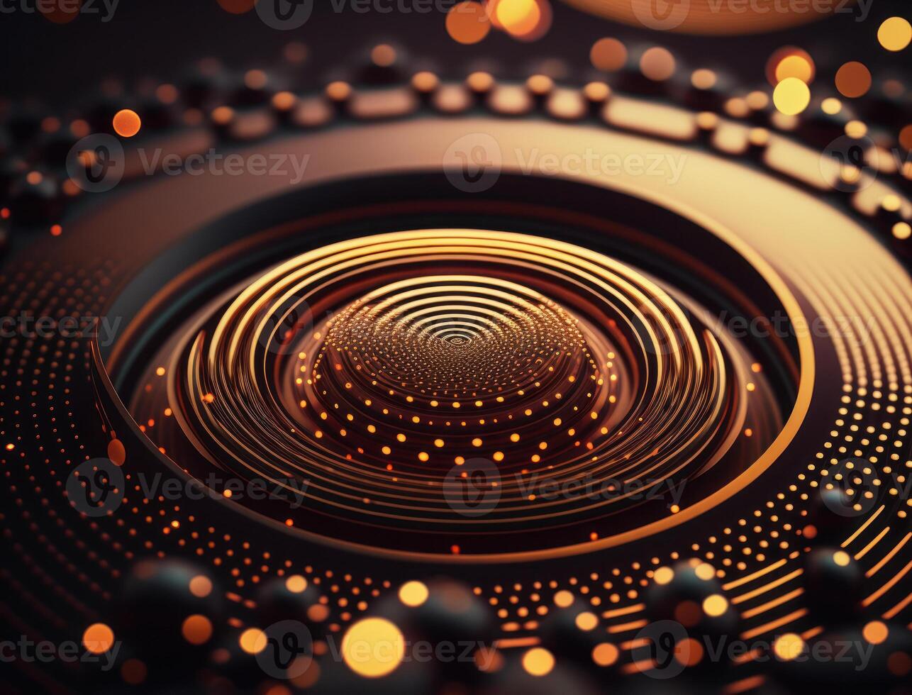 Concentric golden rings shapes Abstract geometric background created with technology photo